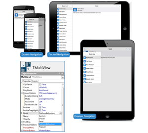 Build multi-device user interfaces with responsive menus using the MultiView component.